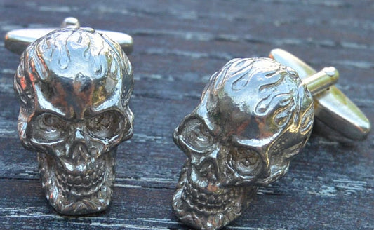 Cufflinks - Fine Pewter - Flaming Skull