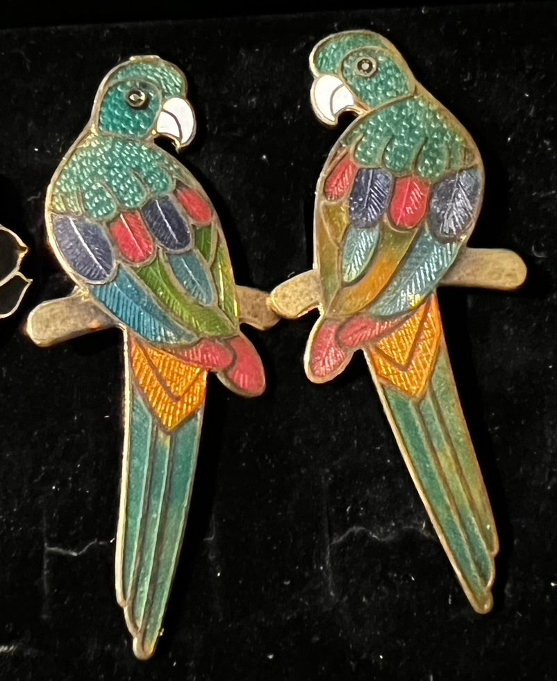 Cufflinks - Cloisonne - Parrots