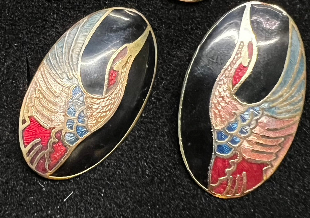 Cufflinks - Cloisonne - Birds Style 1