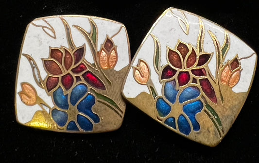 Cufflinks - Cloisonne - Flowers 3